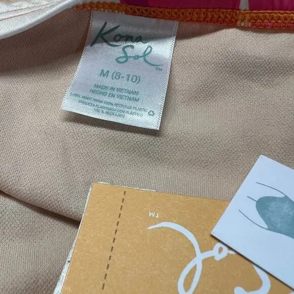 Kona Sol Women's Pink Abstract Print High Waist Bikini Bottom - Medium - NWT - Picture 2 of 7